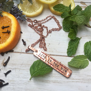 “Live In The Now” Vented In Brooklyn® Copper Diffuser Necklace