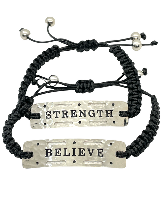 Believe/Strength Vented In Brooklyn Power Word Aromatherapy Essential Oil  Diffuser Bracelet  2 Pack in Silver